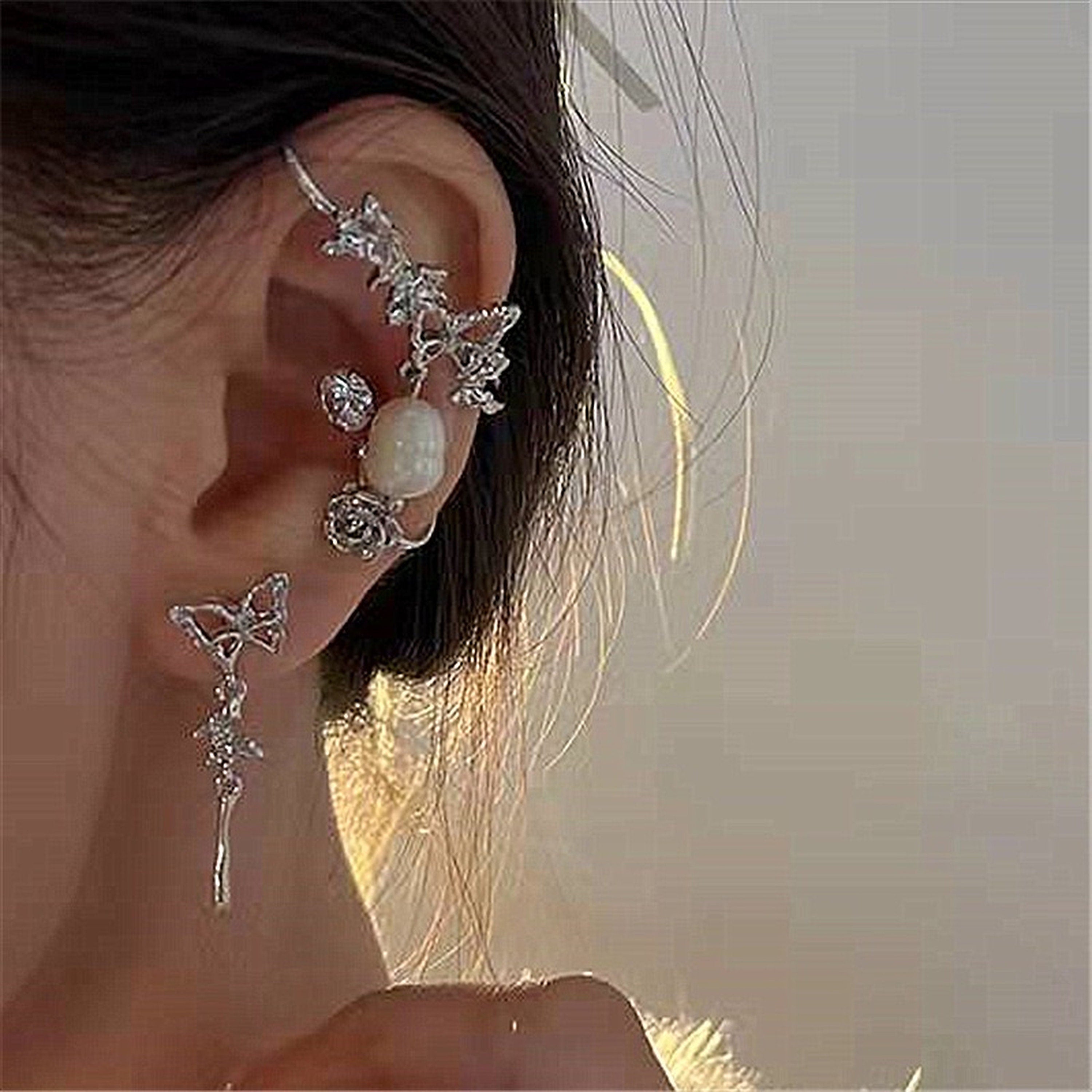 Romantic Rose Butterfly Ear Cuffs