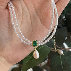 Emerald Green Pearl Double Layer Necklace