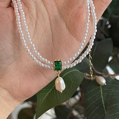 Emerald Green Pearl Double Layer Necklace