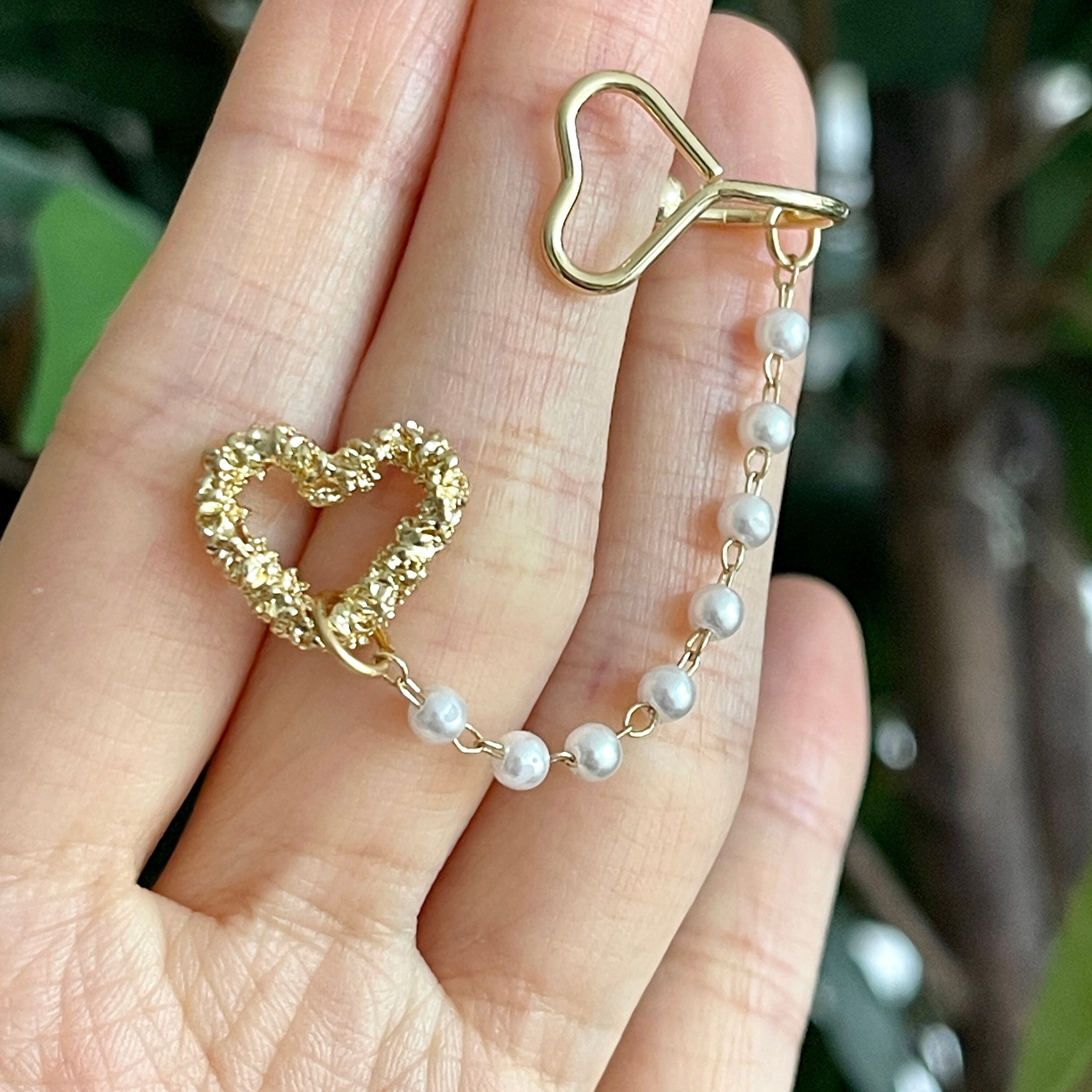 Cute Pearl Heart Helix Dangle Ear Cuff Climber