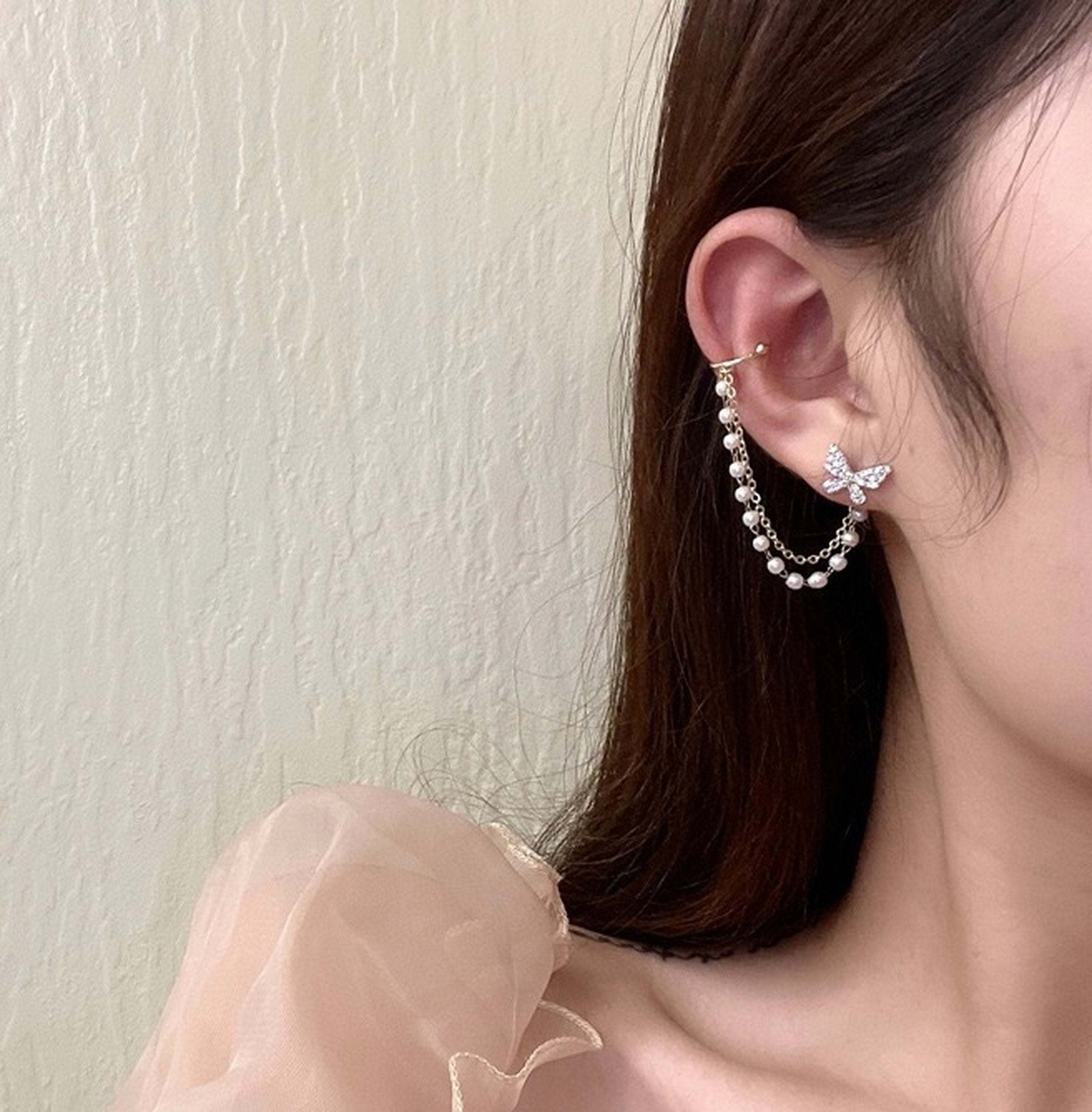 Dainty Butterfly Pearl Ear Cuff Climber