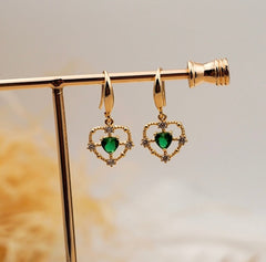 Emerald Green Gold Dangle Lace Earrings