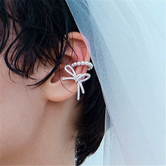 Delicate Non Pierced Crystal Ribbon Cuff Earrings