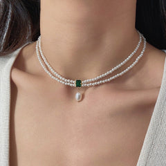 Emerald Green Pearl Double Layer Necklace