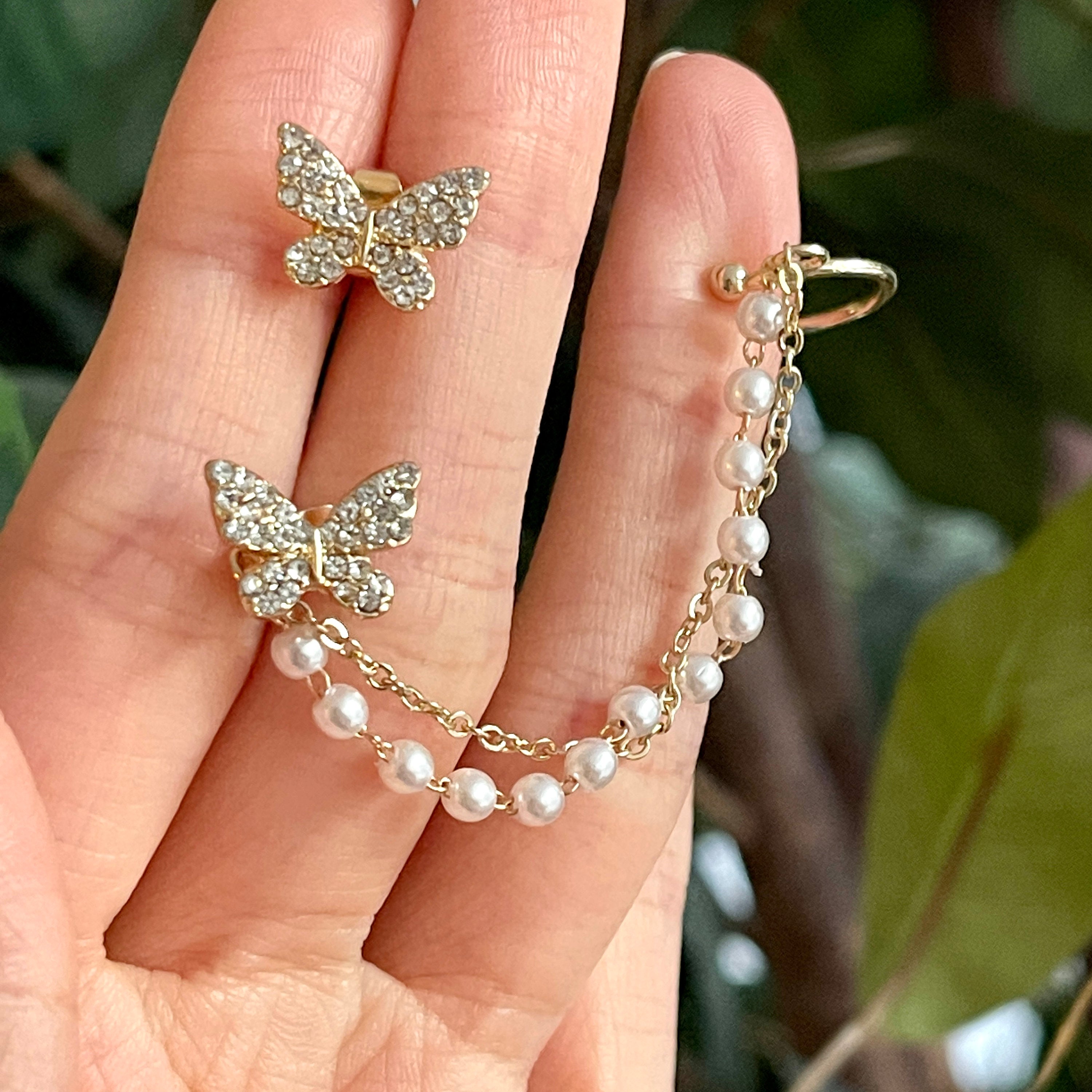 Dainty Butterfly Pearl Ear Cuff Climber