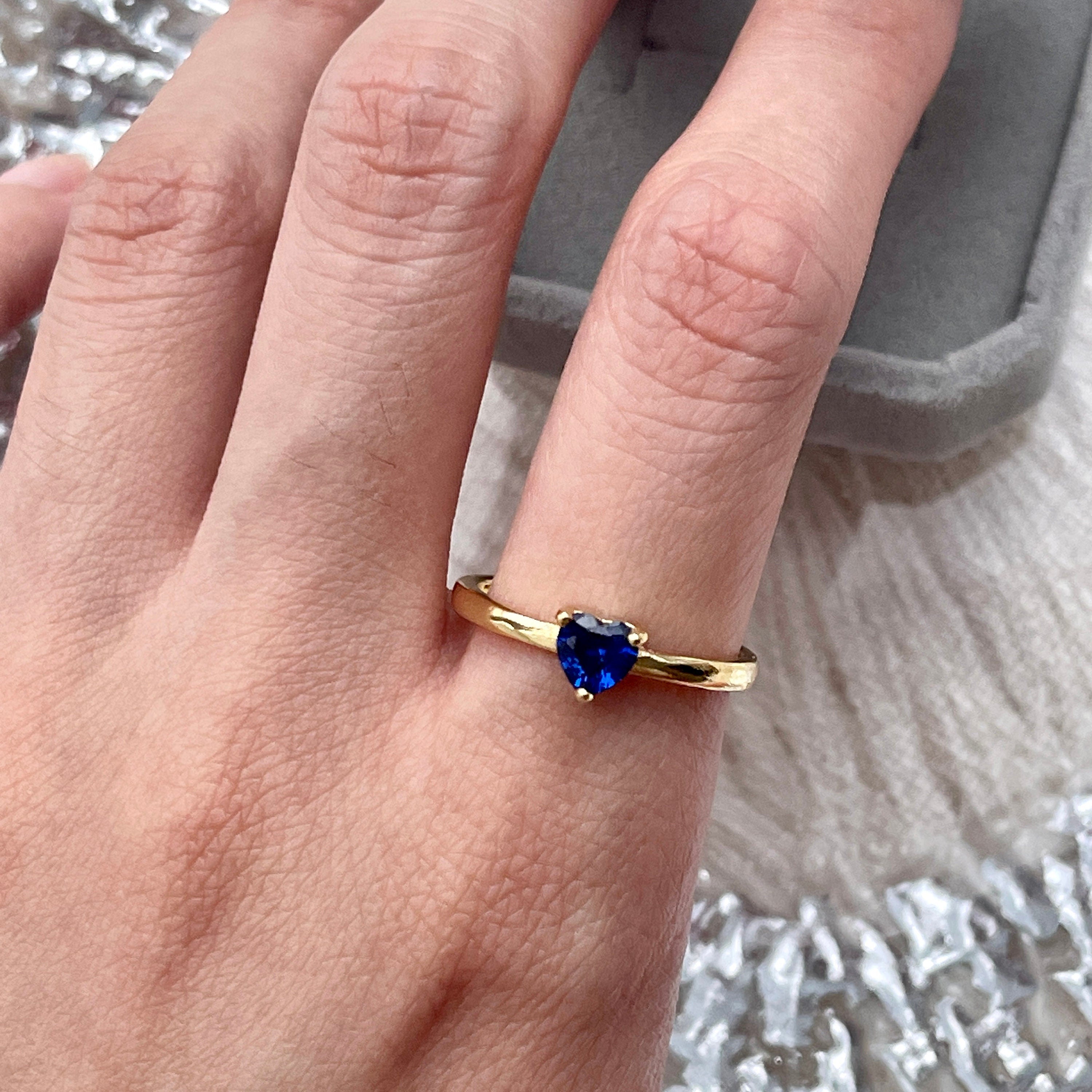 Dainty Blue Heart Shaped Sapphire Gold Open Ring