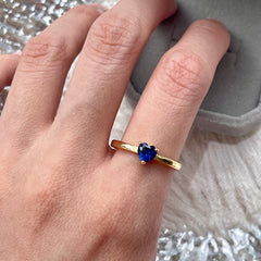 Dainty Blue Heart Shaped Sapphire Gold Open Ring