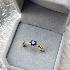 Dainty Blue Heart Shaped Sapphire Gold Open Ring