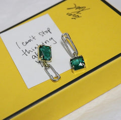 Creative Silver Pin Emerald Green Gemstone Earrings