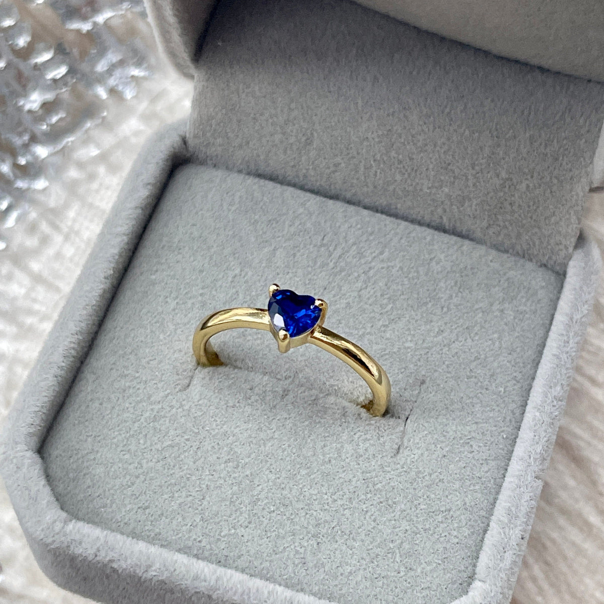 Dainty Blue Heart Shaped Sapphire Gold Open Ring