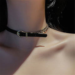 Dark Lolita Black Faux Leather Choker Biker Collar