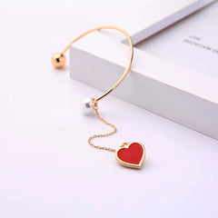 Romantic No piercing Red Heart Dangle Drop Ear Wrap