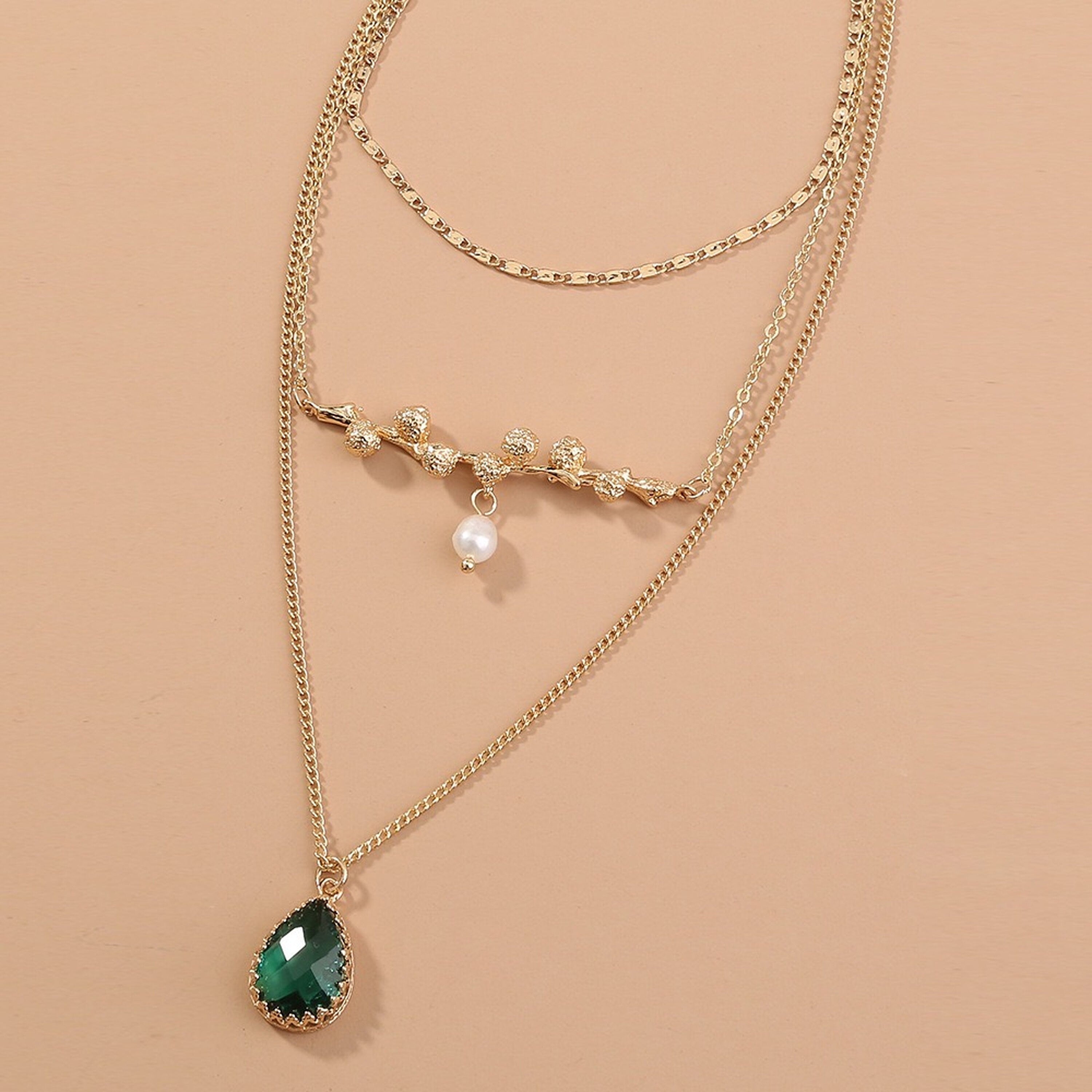 Multi Layer Emerald Necklace