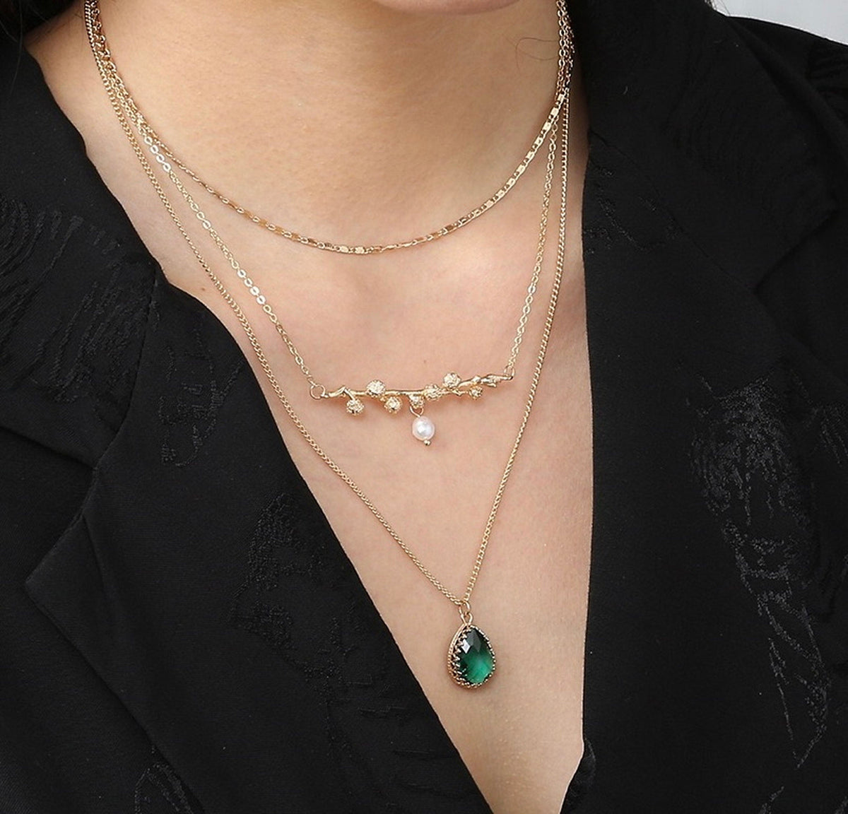 Multi Layer Emerald Necklace