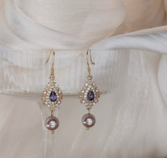 Purple Pearl Amethyst Teardrop Earrings