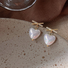 Romantic White Pearl Heart Chunky Stud Earrings