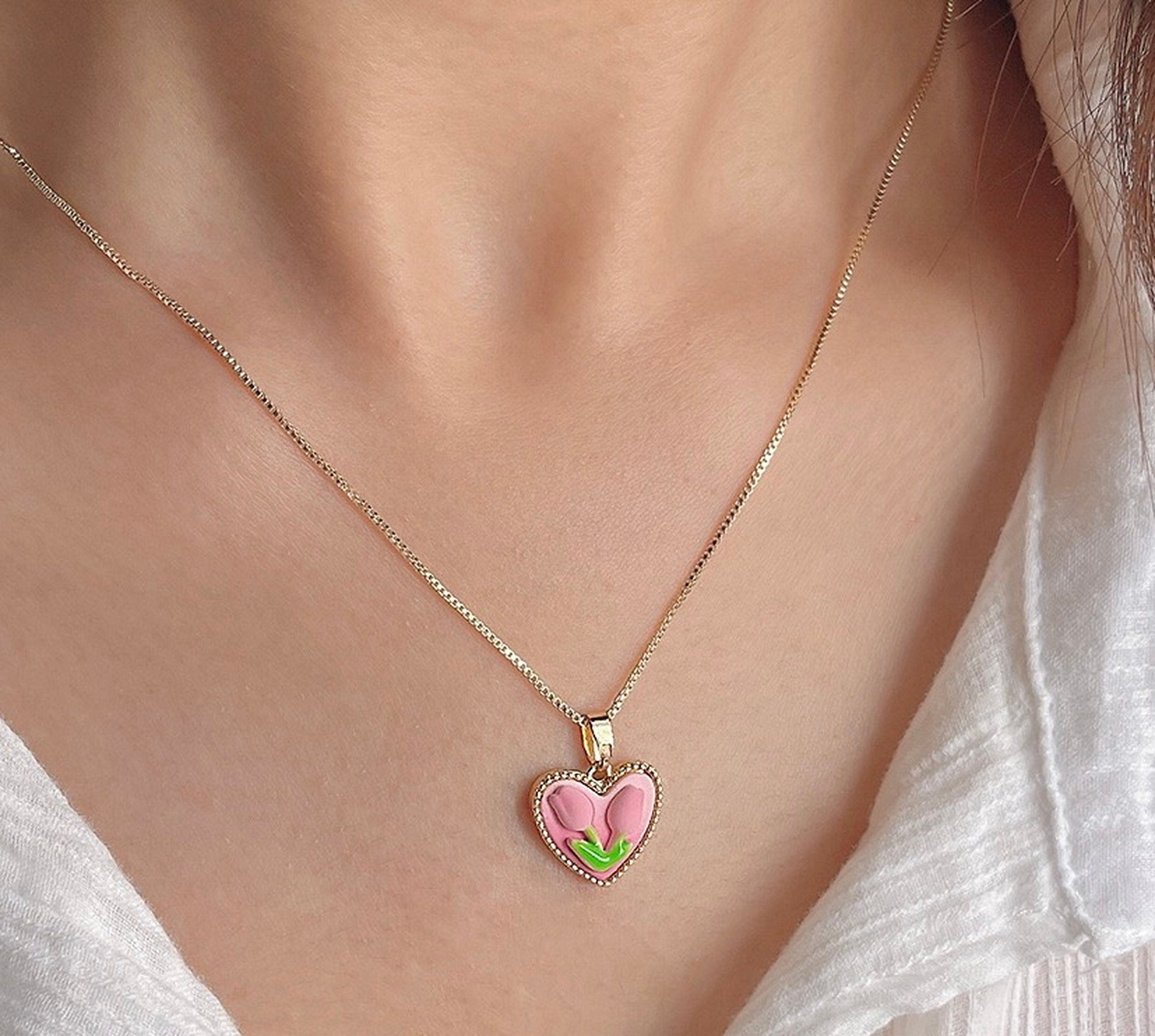 Dainty Tulip Flower Pendant Necklace