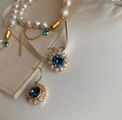 Pendientes colgantes de piedras preciosas de color azul zafiro de lujo