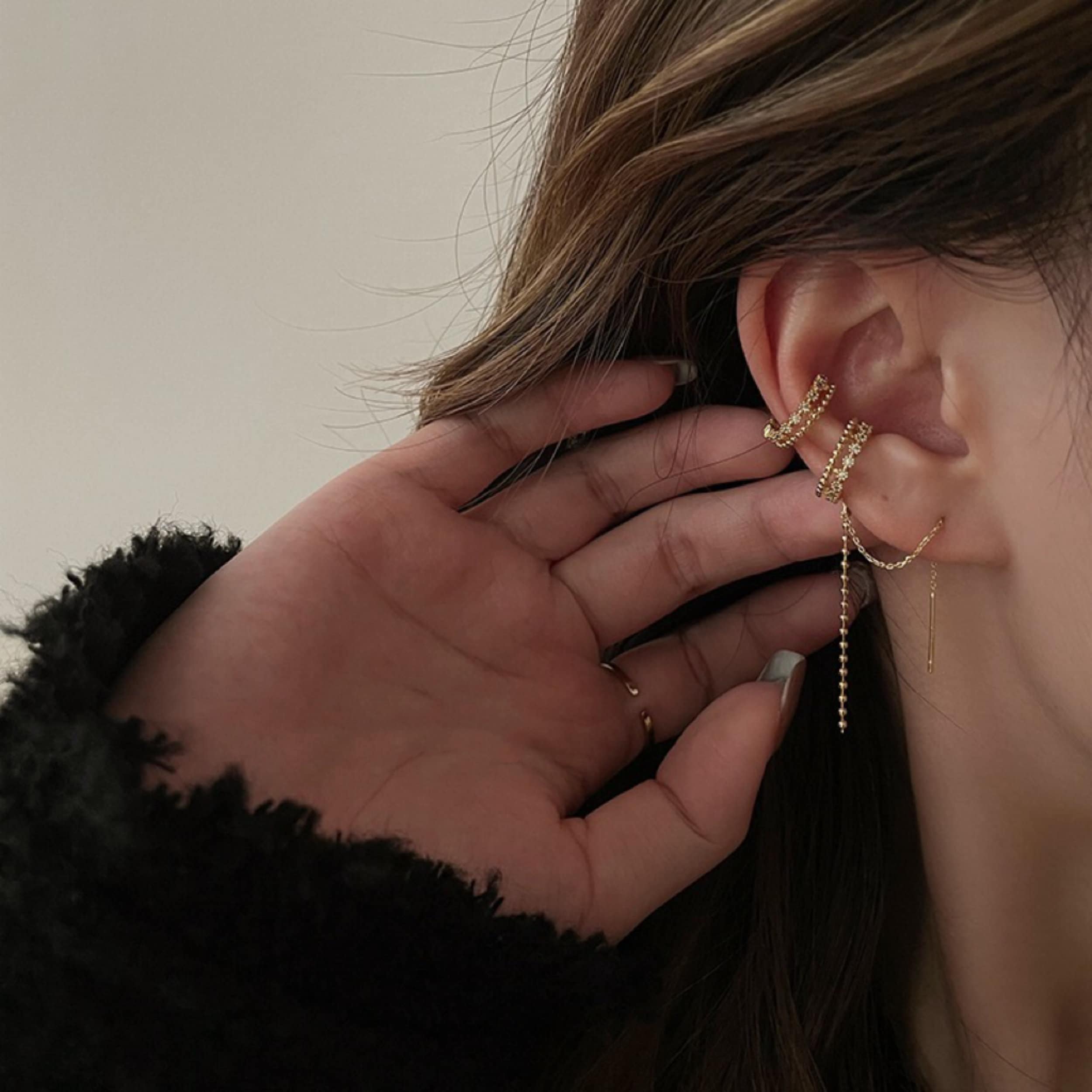 Multi layer dangle ear cuff threaders