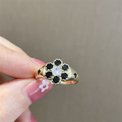 Black Floral Gold Chunky Ring