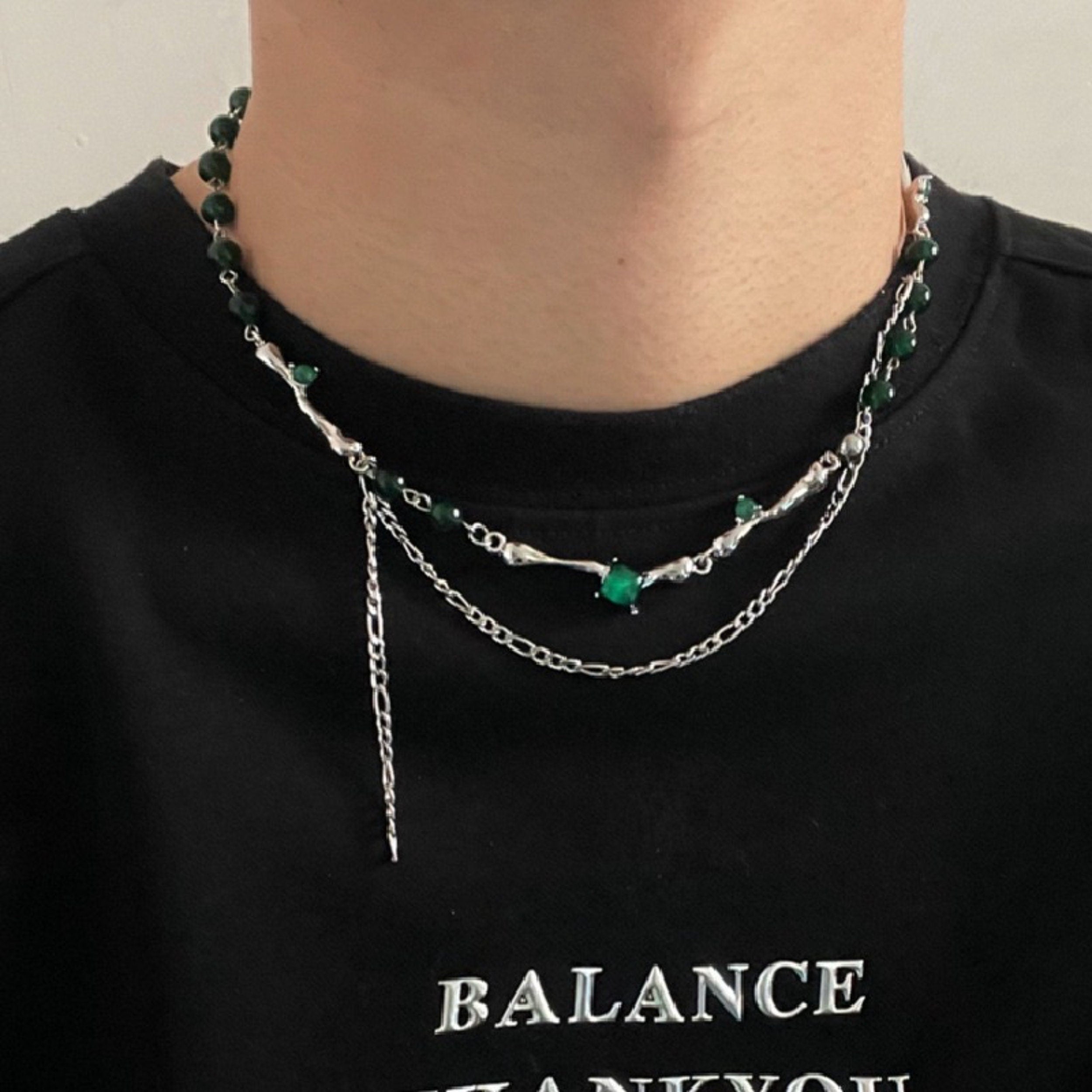 Unisex Emerald Green Layering Necklace