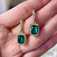 Emerald Green Gold Lace Earrings