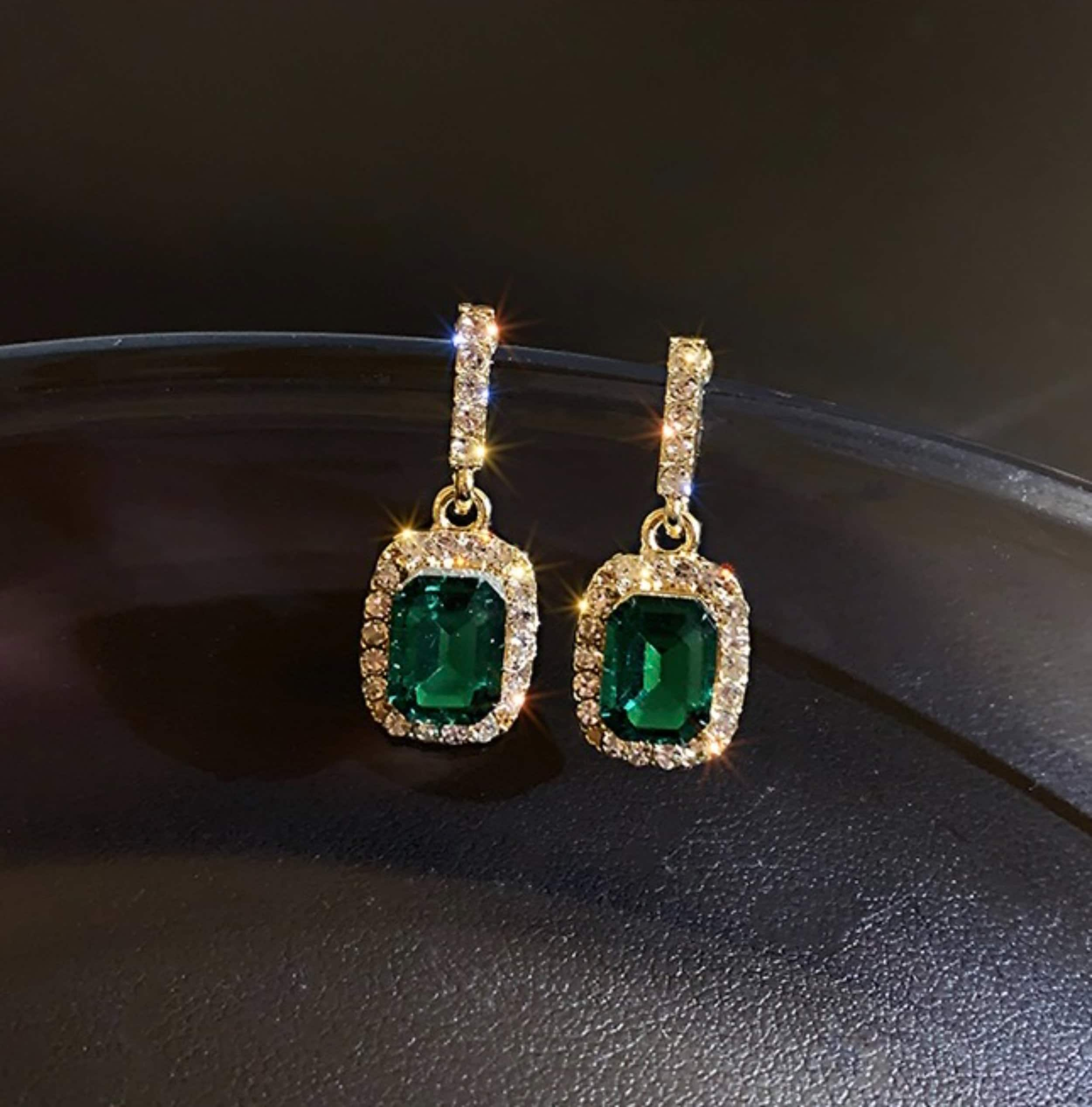 Emerald Green Gold Lace Earrings