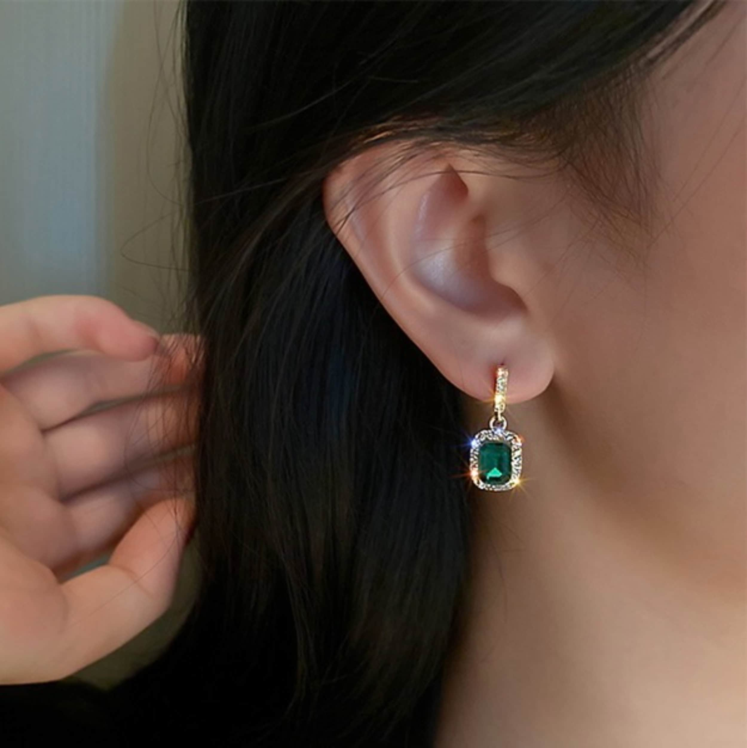 Emerald Green Gold Lace Earrings