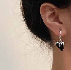 Cyberpunk Black Melting Heart Dangle Earrings