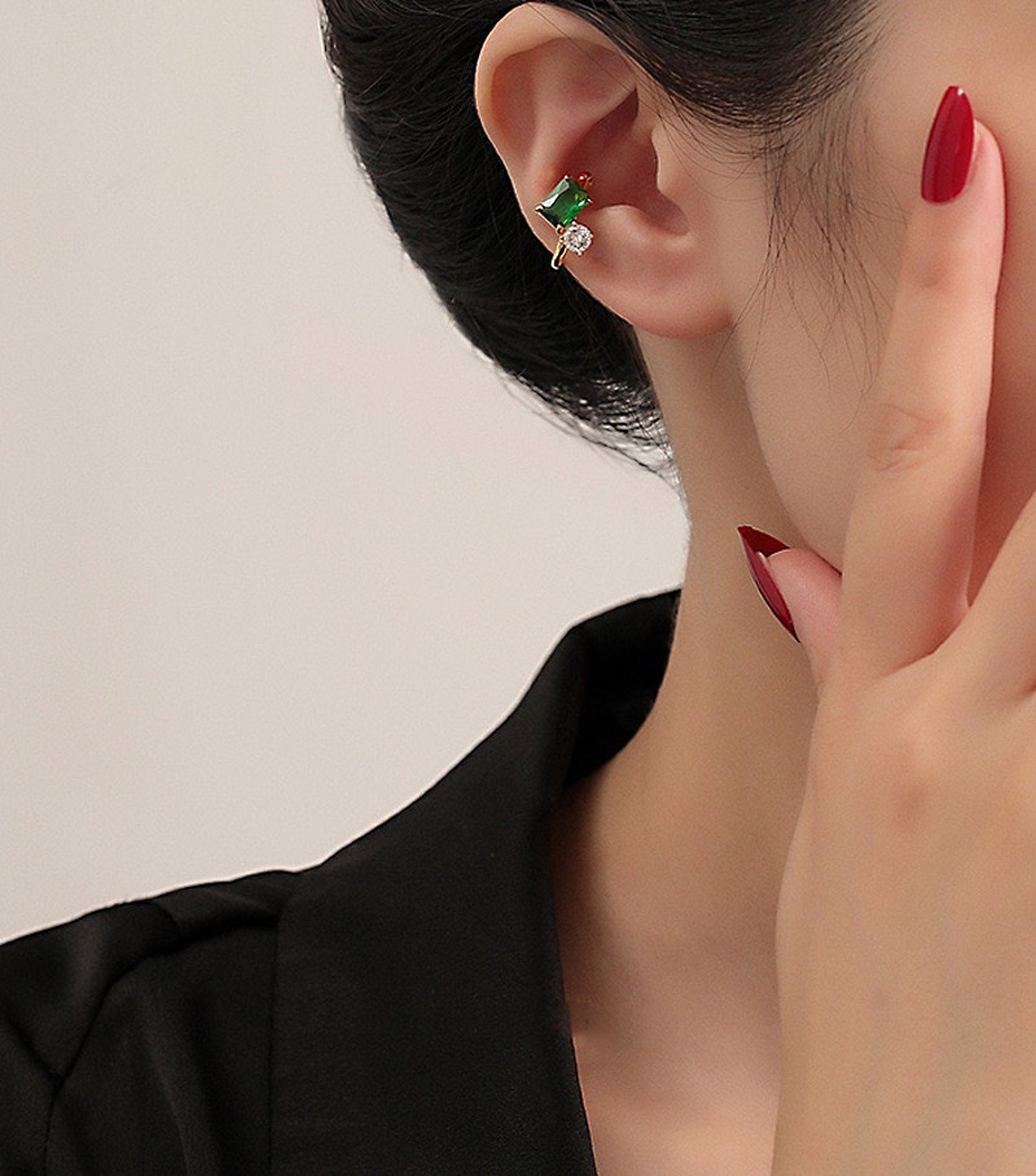 Emerald Ear Cuff Climber Stud