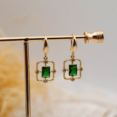 Emerald Green Gold Dangle Lace Earrings