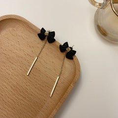 Black Ribbon Bow Gold Earrings