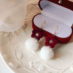 Red Velvet Rose Flower Earrings
