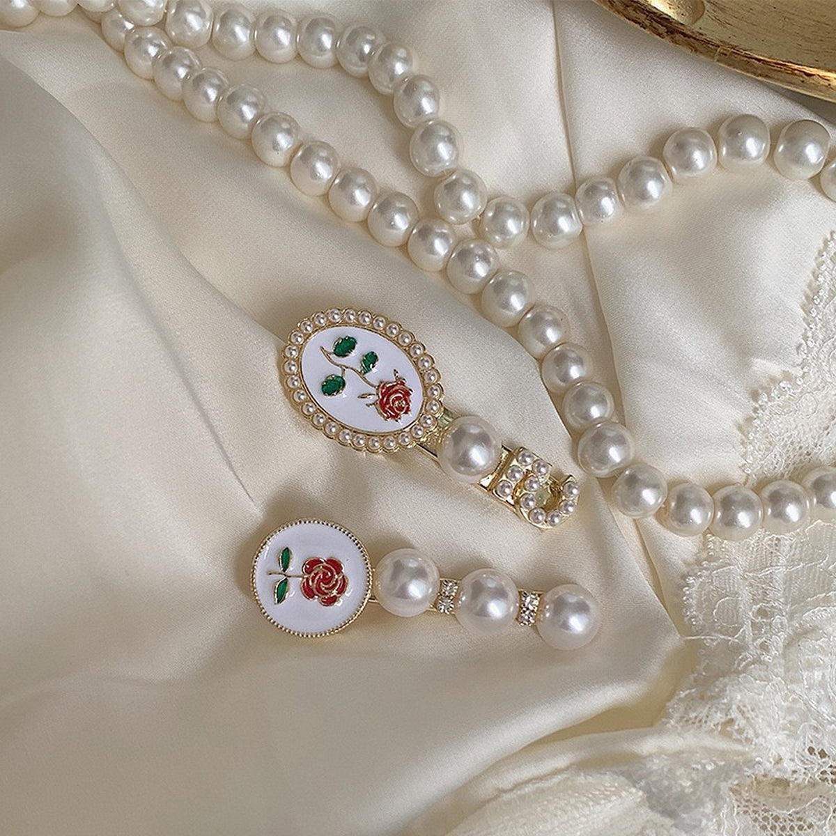 Vintage Rose Flower Pearl Hairpins