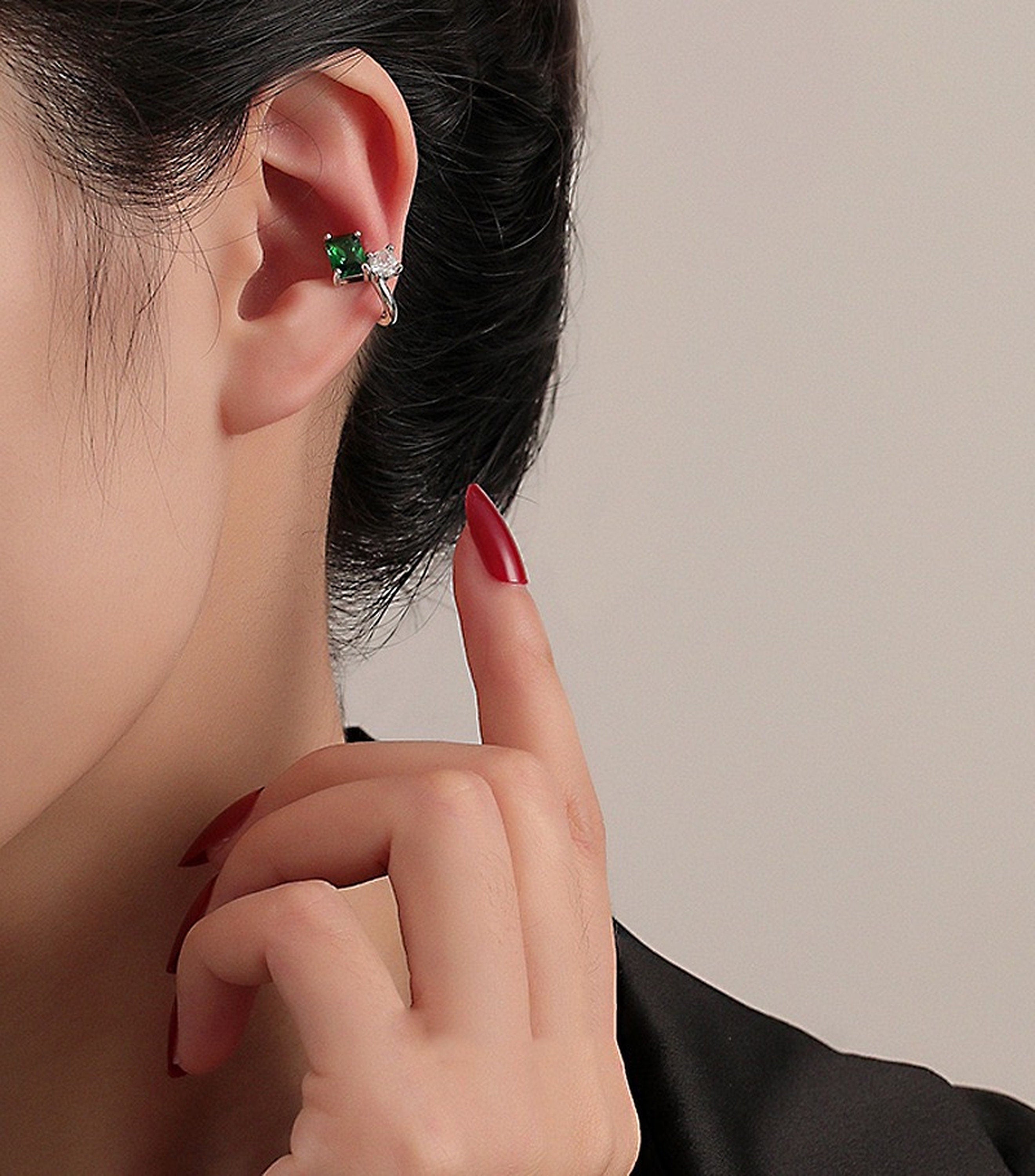 Emerald Ear Cuff Climber Stud