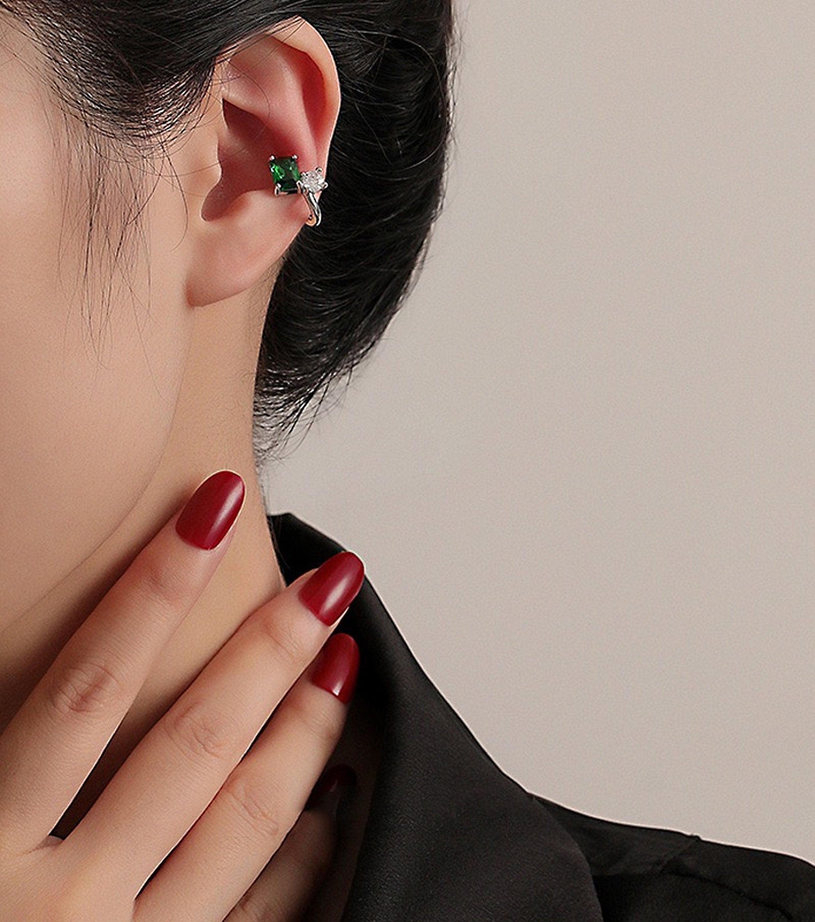 Emerald Ear Cuff Climber Stud