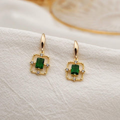 Emerald Green Gold Dangle Lace Earrings