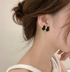 Audrey Hepburn Black Bow Earrings