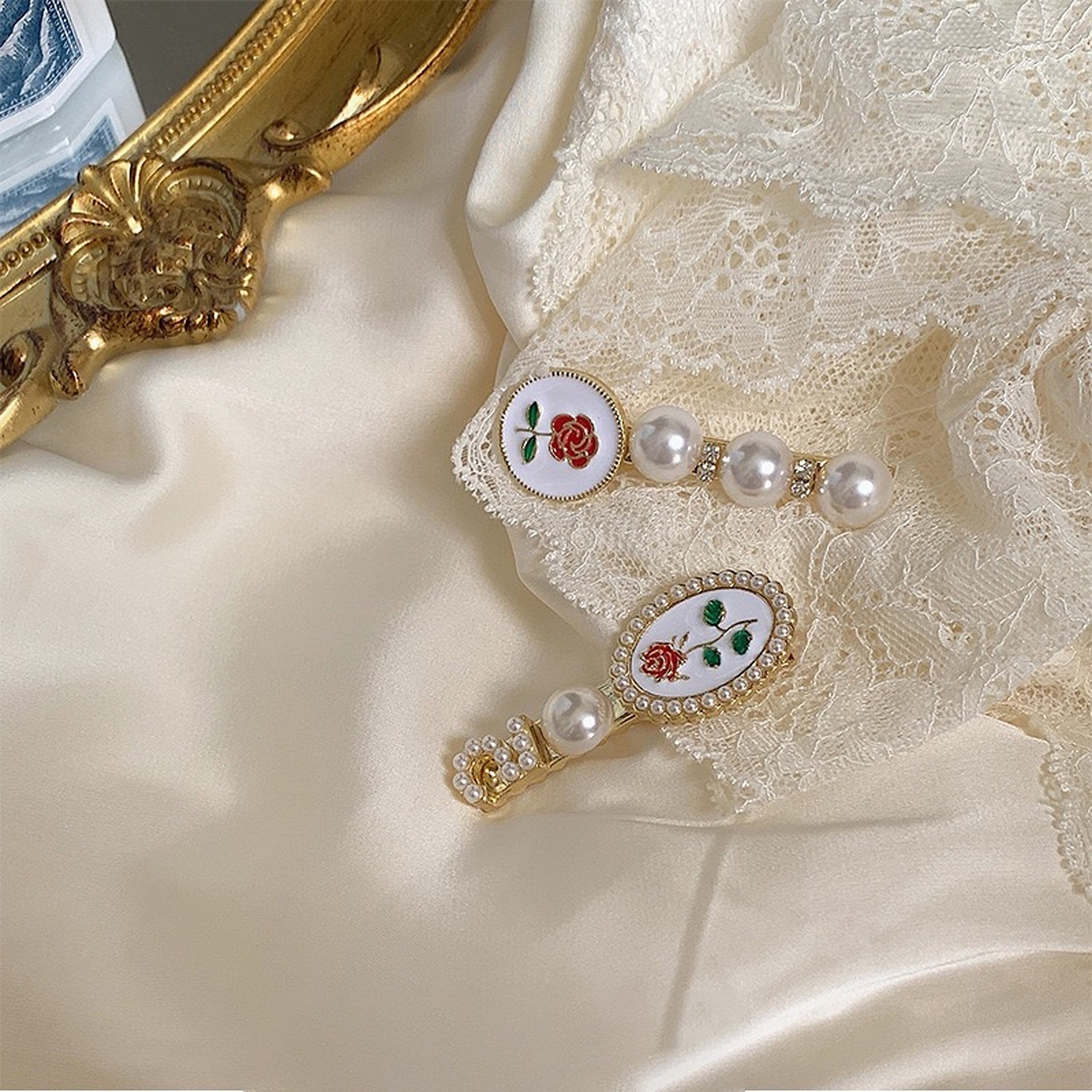 Vintage Rose Flower Pearl Hairpins