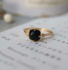 Black Rectangle Gemstone Cushion Ring