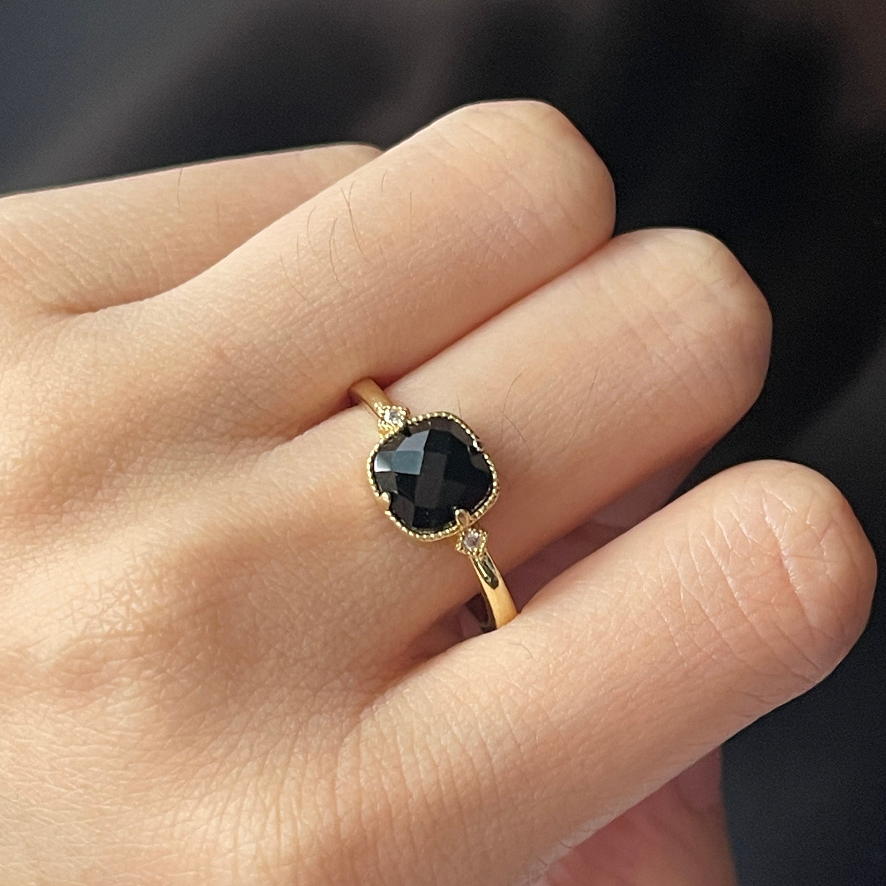 Black Rectangle Gemstone Cushion Ring