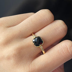 Black Rectangle Gemstone Cushion Ring