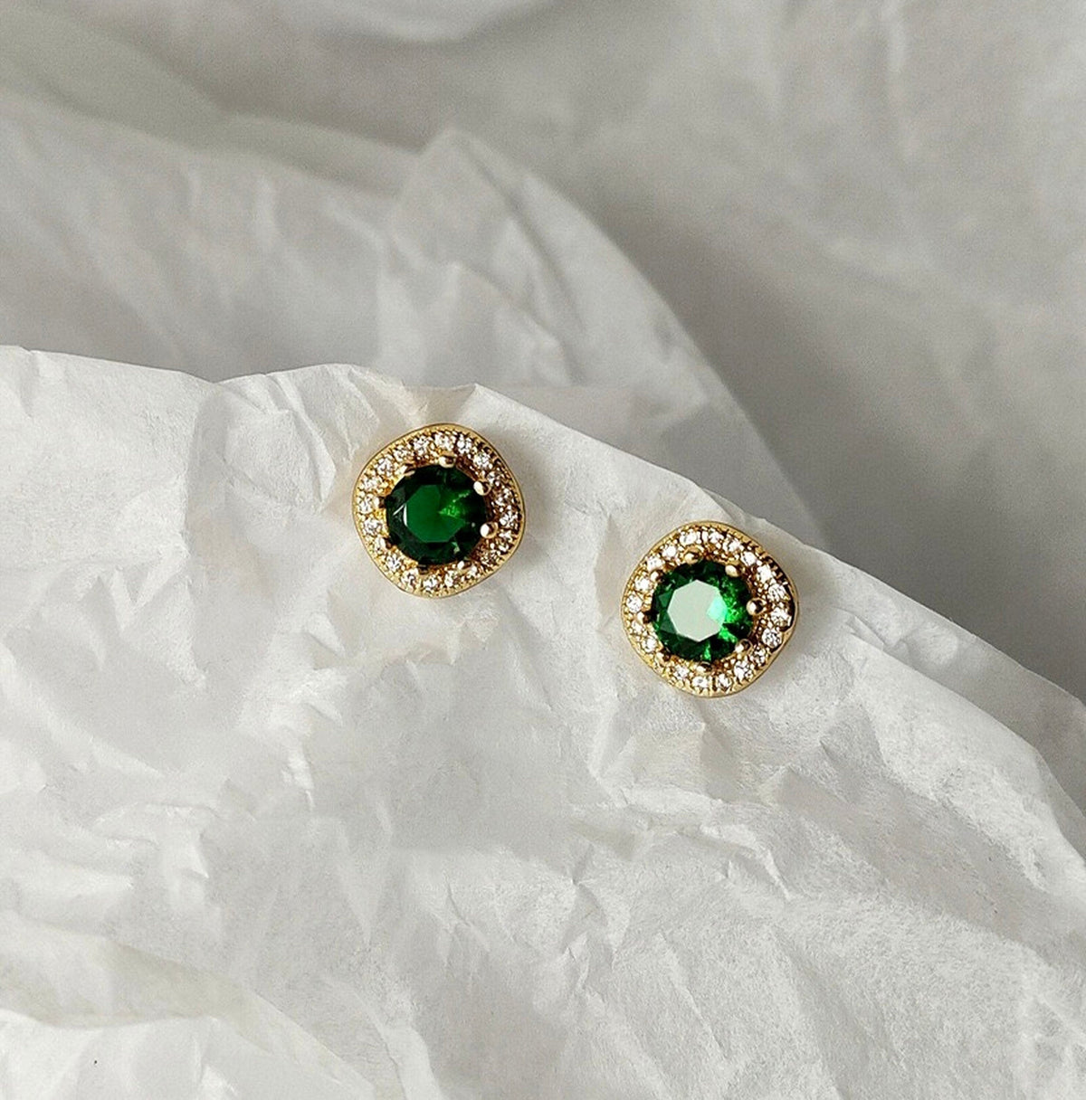 Minimalist Emerald Green Stud Earrings
