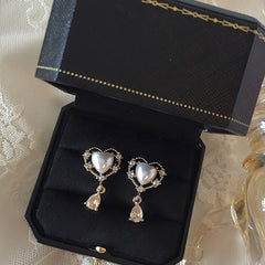 Romantic Pearl Heart Teardrop Earrings