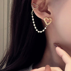 Cute Pearl Heart Helix Dangle Ear Cuff Climber