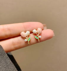 Cute Pastel Pink Tulip Stud Earrings