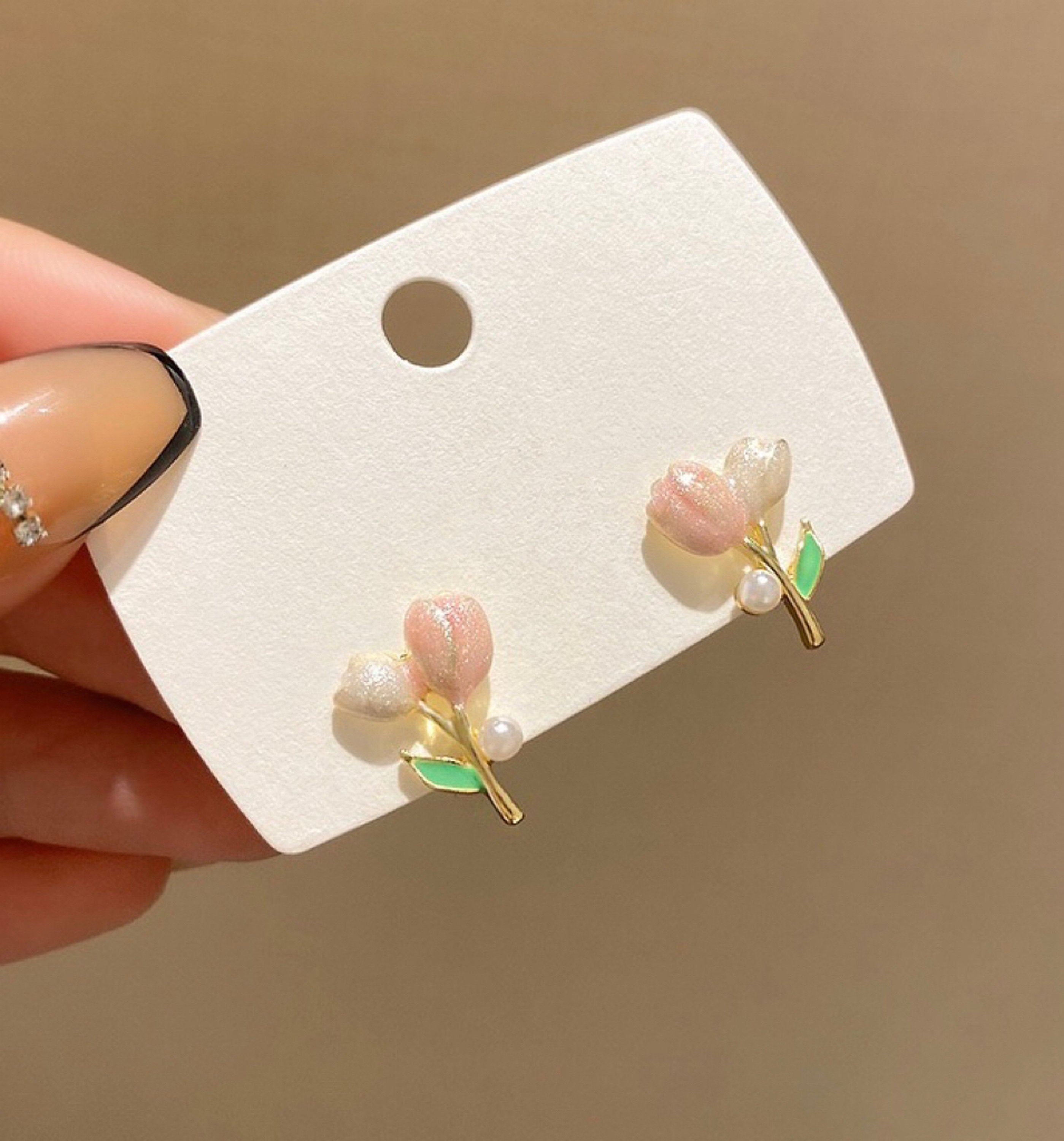 Cute Pastel Pink Tulip Stud Earrings