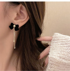 Balletcore Black Ribbon Bow Earrings