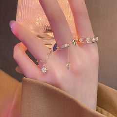 Unique Dainty Gold Rings Set With Dangle Charm