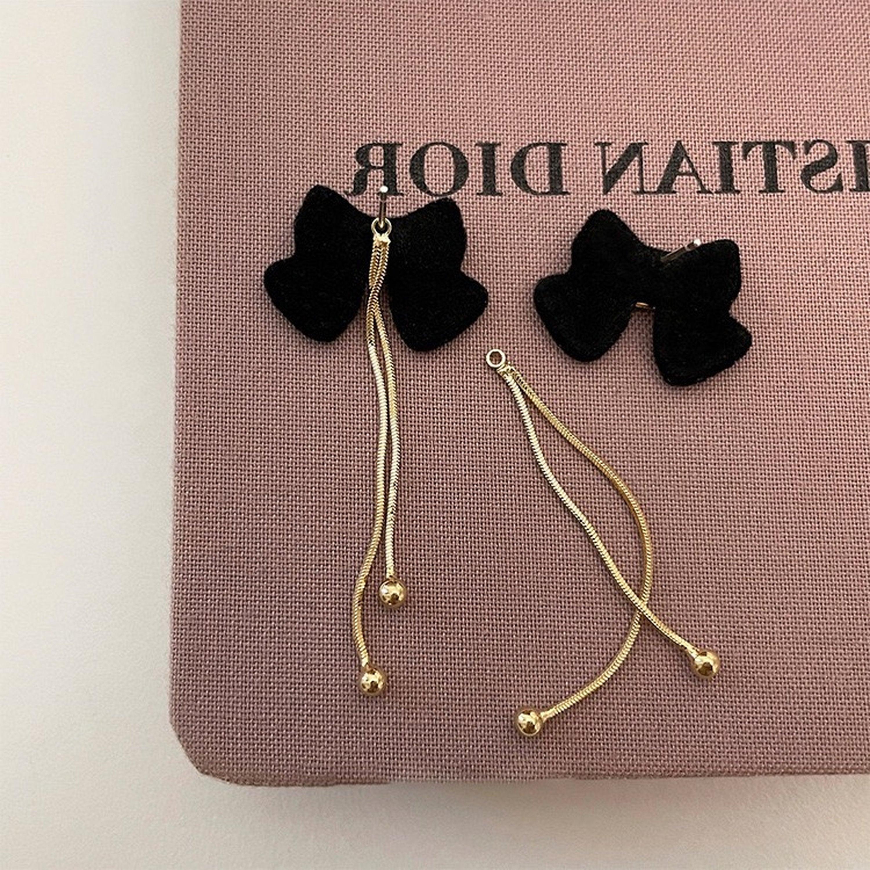 Balletcore Black Ribbon Bow Earrings